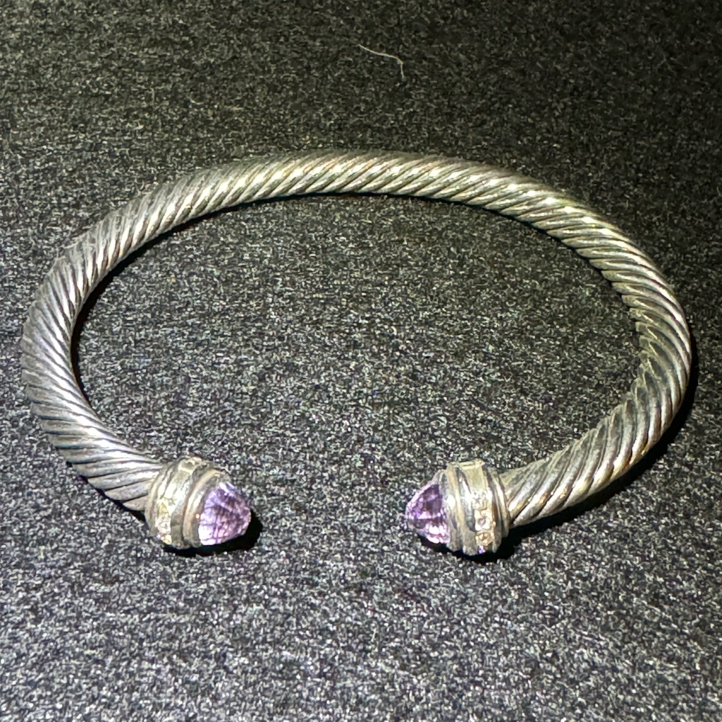 David Yurman Cable Classics Bracelet Sterling Silver Amethyst And Pav Diamonds 600$